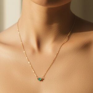 Delicate Gold Necklace with Teal Flower Pendant